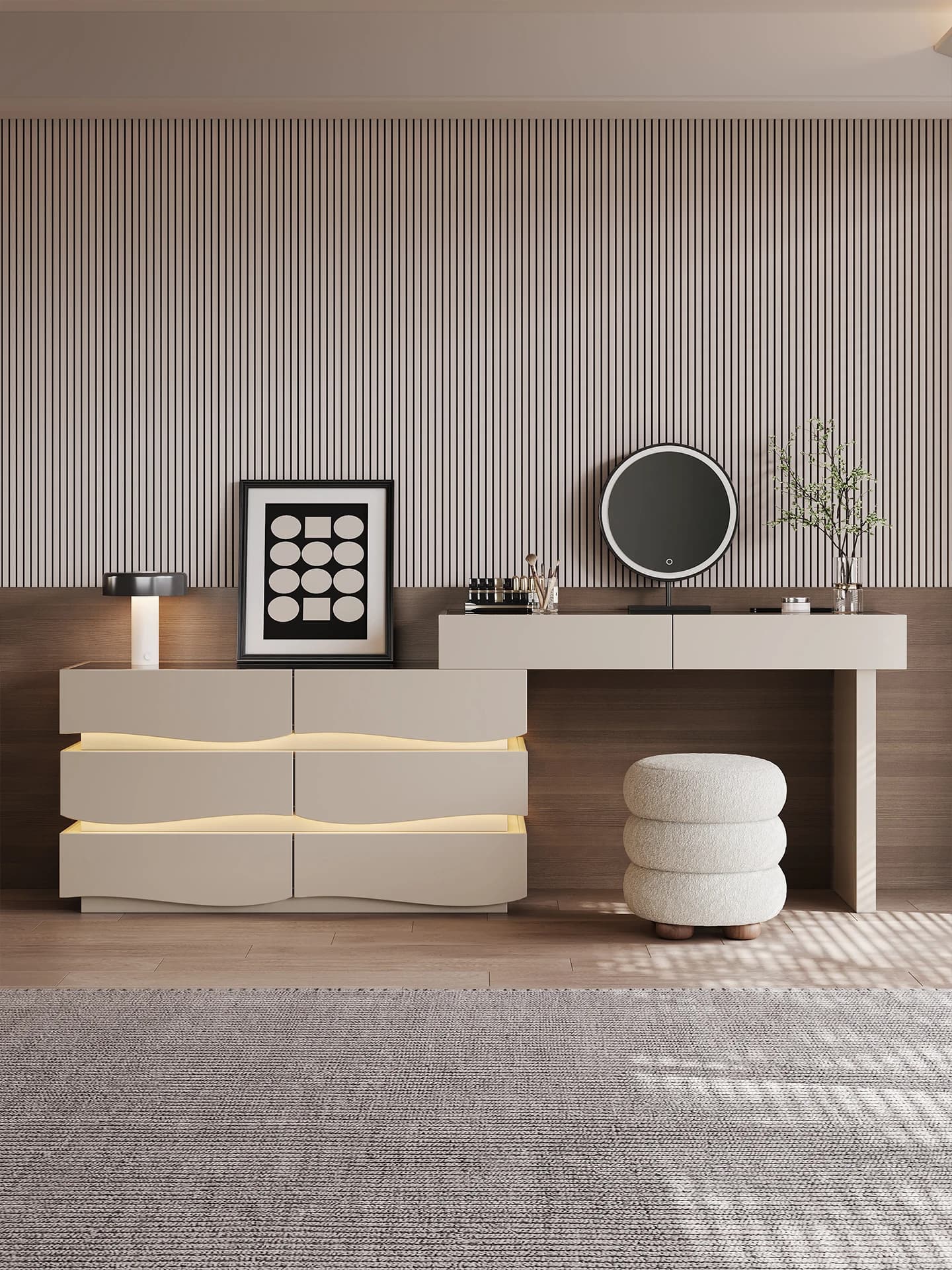 XL Italian Minimalist Dressing Table And Chest Of Drawers Integrated Bedroom Modern Simple Bedside Makeup Table