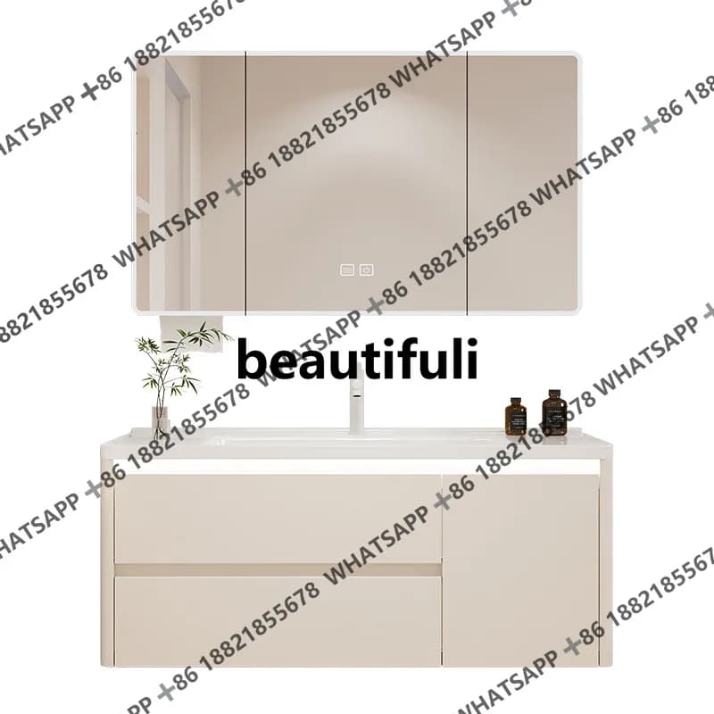 Ceramic Integrated Basin Bathroom Cabinets Household Simple Washbasin Wash Up Bathroom Cabinets Storage Mirror Furniture