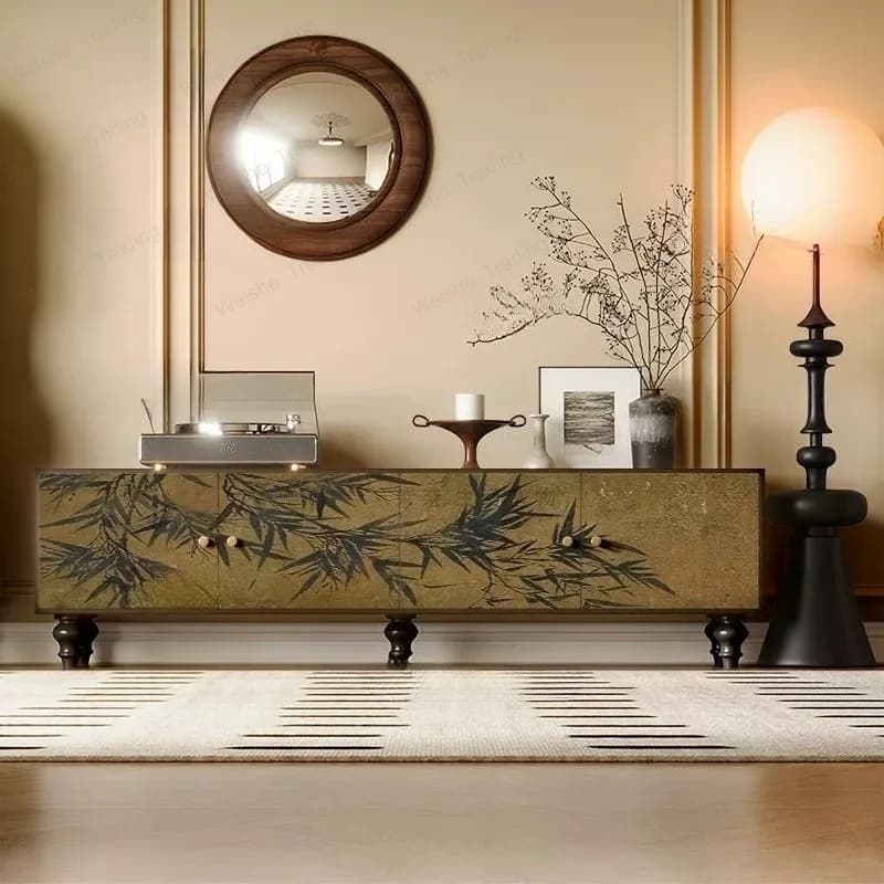French retro TV cabinet home living room American high-end new medieval solid wood storage cabinet