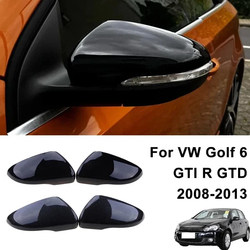 Rearview Mirror Cover Caps For VW Golf 6 MK6 GTI R GTD 2008-2013 Black/Carbon-Fiber-Pattern Auto Exterior Parts 2009 2010 2011