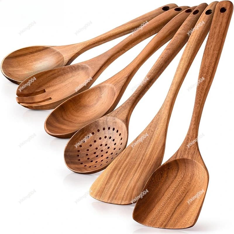 Premium Wood Kitchen Tools, Eco-friendly Spatula Ladle Set for Non-stick Pan Cooking