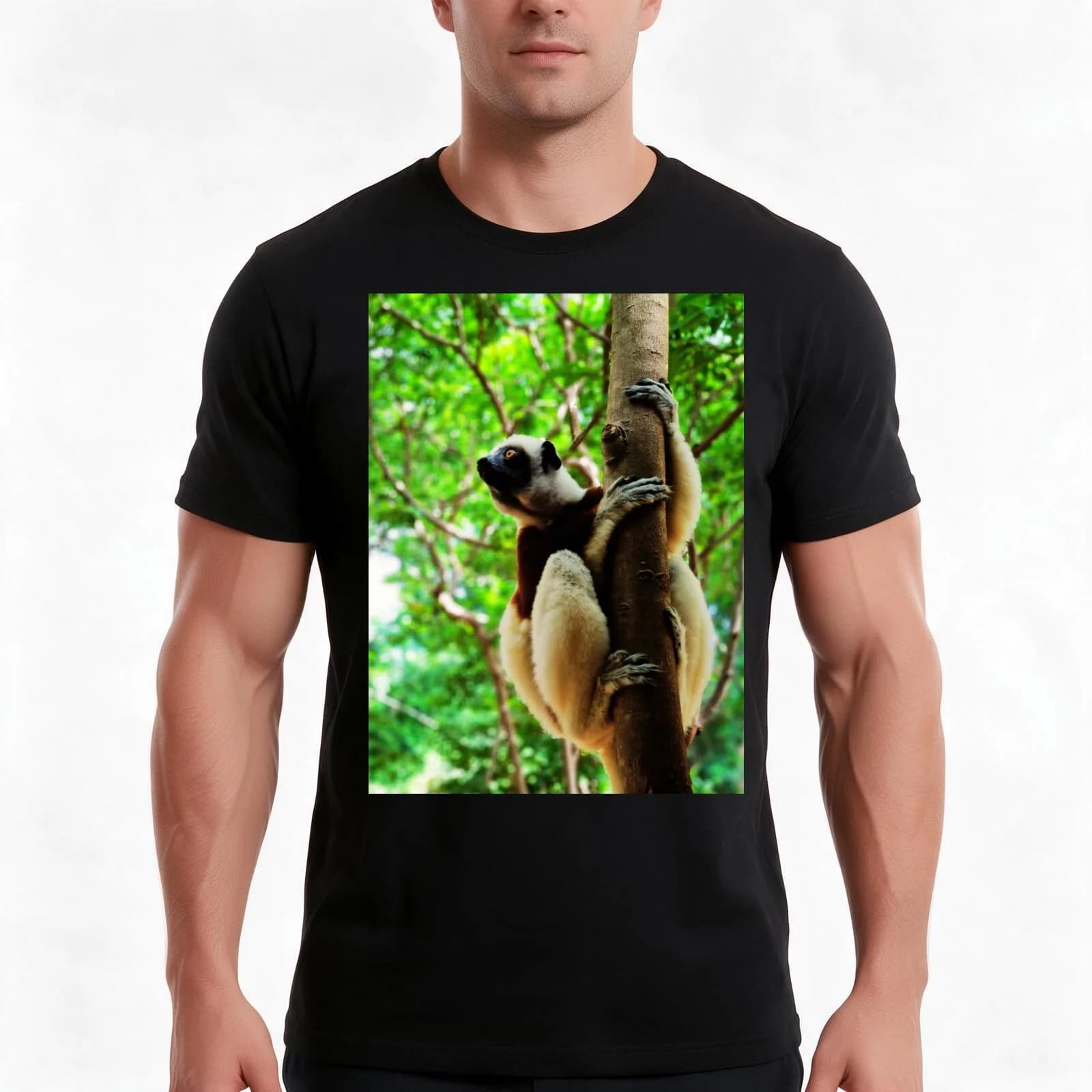 A Lemur T-Shirt, Summer Casual Cotton Tee, Oversized Streetwear Tops, Vintage Graphic Print, Loose Fit Short Sleeve, 100% Cotton