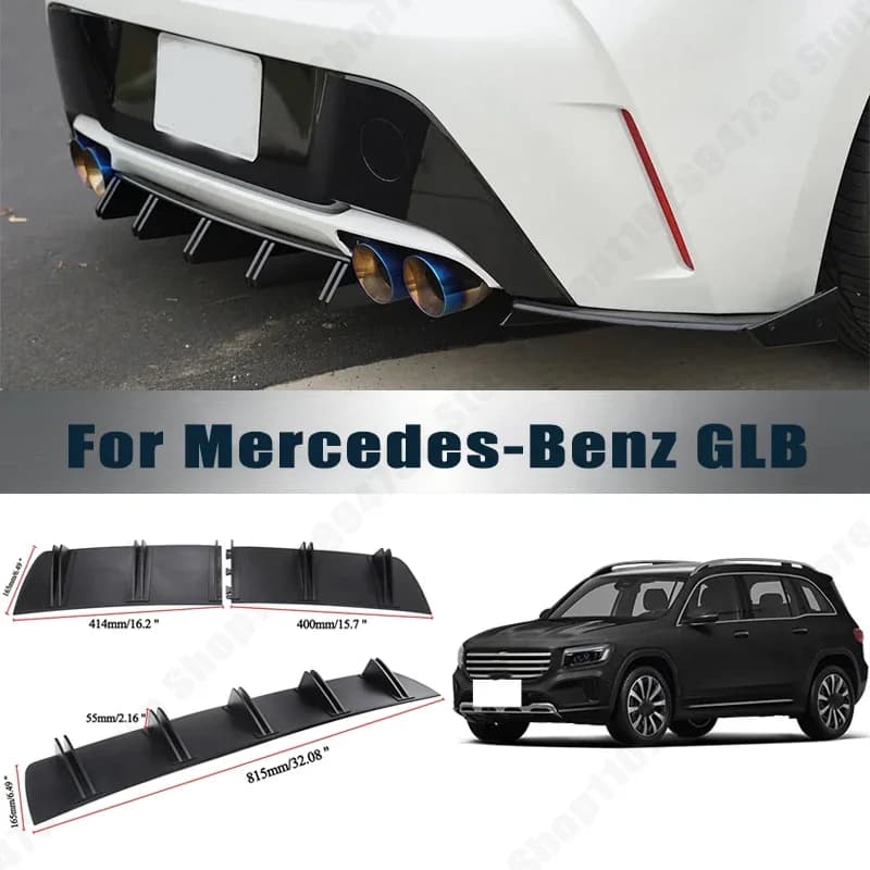 Rear Bumper Shark Fin Diffuser ABS Curved Aero Splitter Anti-Collision Chassis Protector For Mercedes-Benz GLB Car Styling