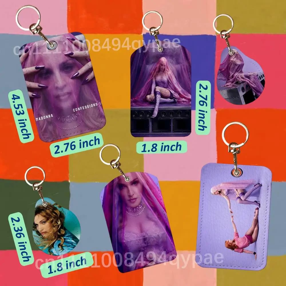 Confessions II M-Madonna 1PCS Leather Card Holder Keychain Door Lock Access Tags ID Card Case Access Card Bag Key Tag Ring