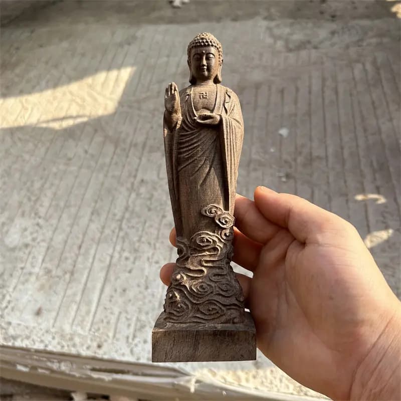 Antique solid wood carved Shakyamuni Buddha statue ornament home Buddhist halls desktop offerings decoration
