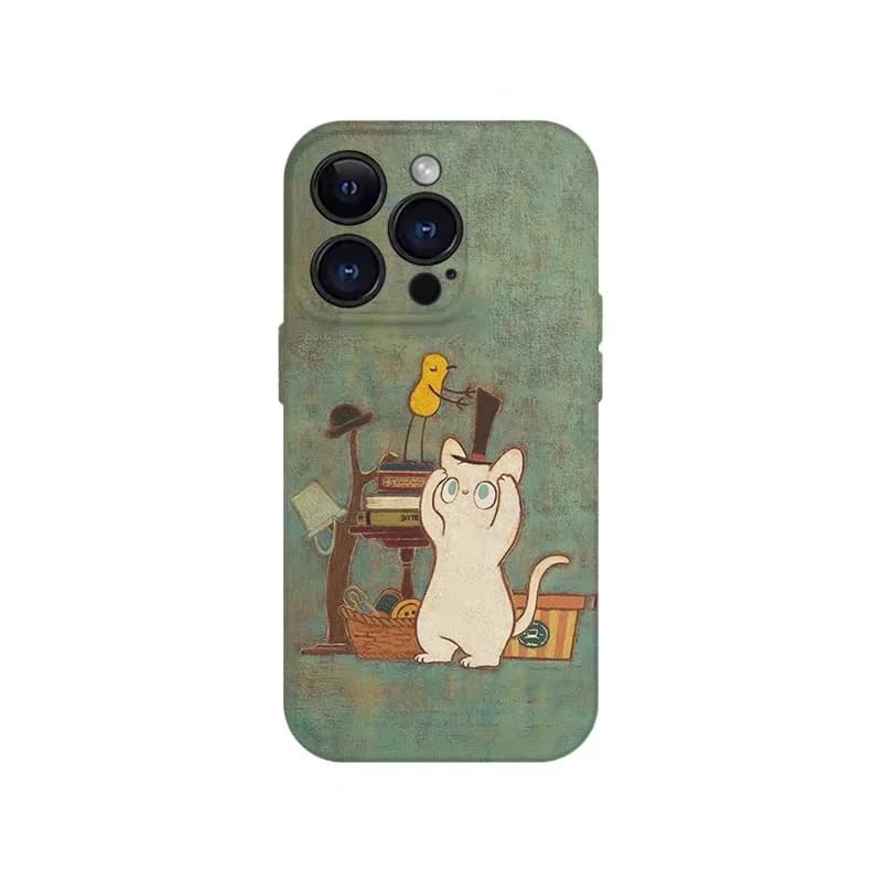 Green Retro Book Room Cat Phone Case for IPHONE 17 Air 16E 15 PROMAX 14 Plus 13 12 MINI 11 PRO 16Plus XR XS Acrylic Phone Cover
