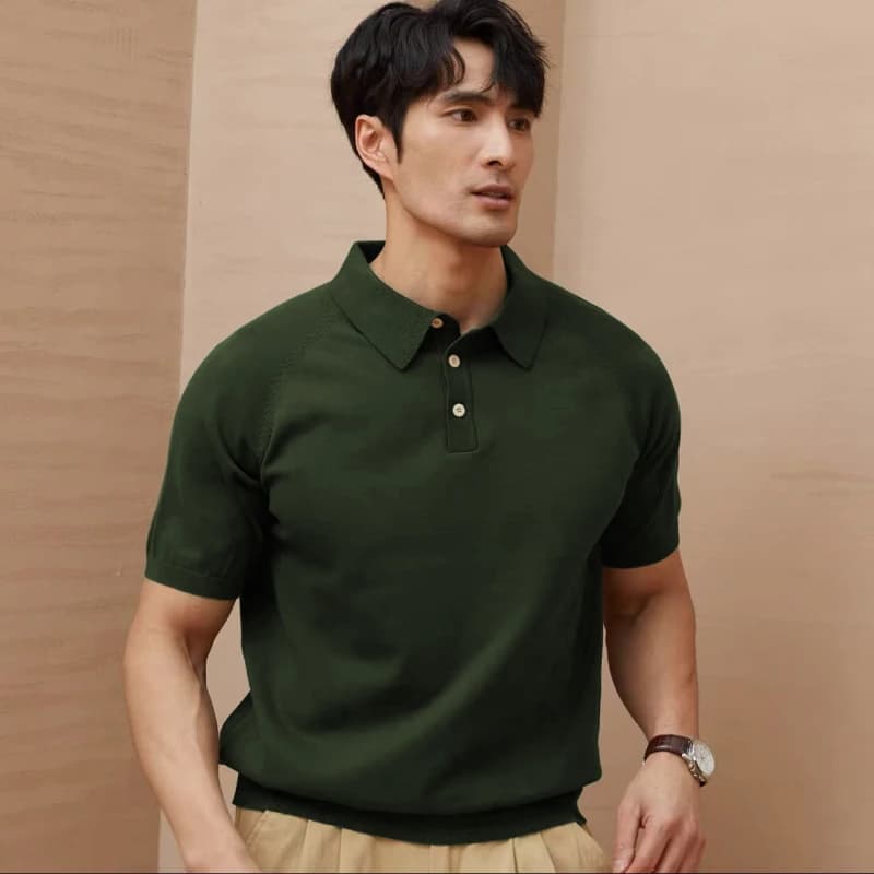 New Summer Lapel Sweater Short-sleeved Ice Silk Men's Slim Business Polo Shirt T-shirt Foreign Trade Cross-border Wholesale