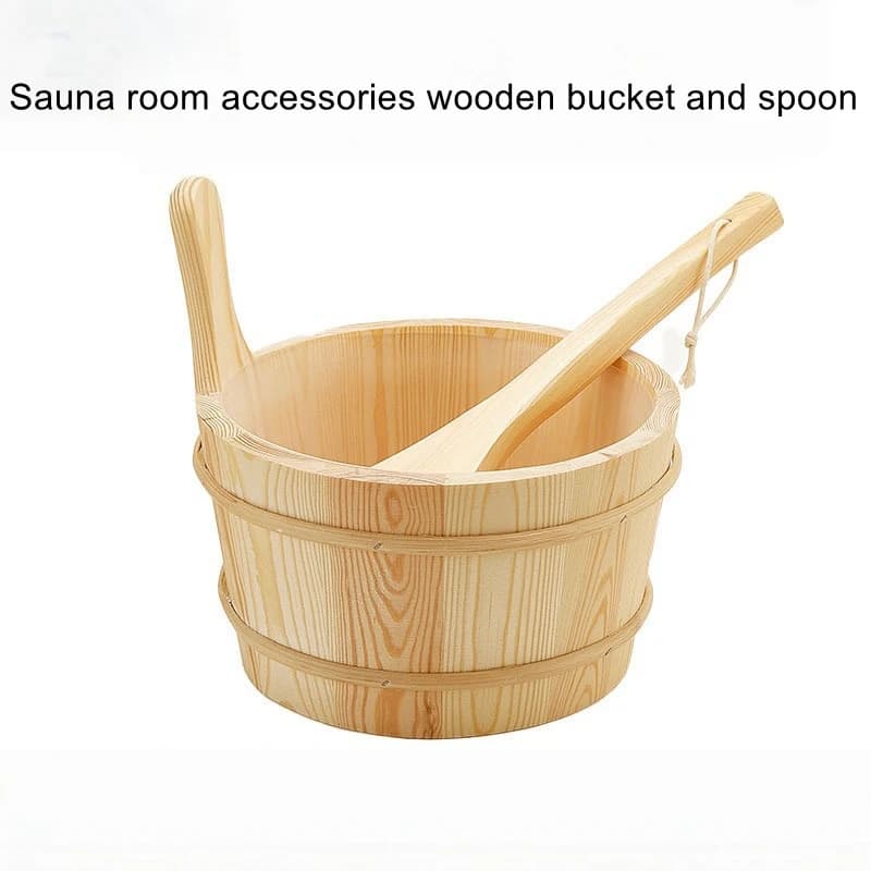 Sauna room wooden bucket, wooden spoon, sauna watering bucket, sweat steam hand-held wooden bucket accessories
