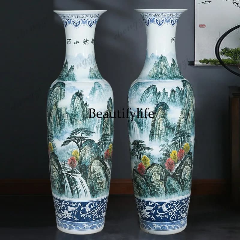 Jingdezhen Ceramic Hand-painted Heavy Industry Bold Large Vase Company Lobby High-end Floor Ornament