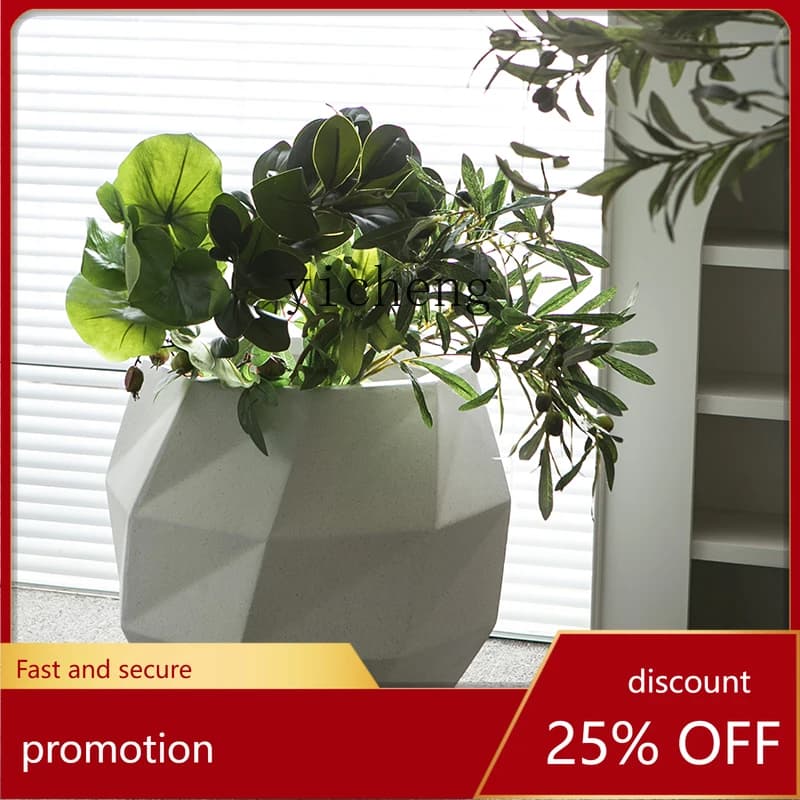 ZML premium sense landing magnesium mud flower pot rubber tree paradise bird lily bamboo large green plant pot