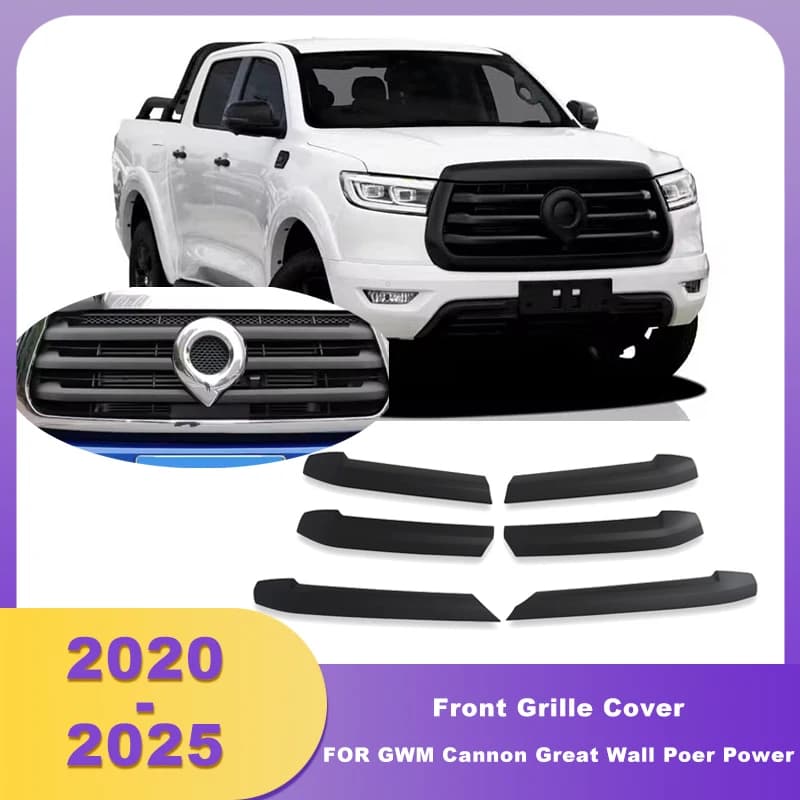 ABS Matte Black Front Grille Cover Bumper Grill Trim For GWM Cannon 2020 2021 2022 2023 For Great Wall Poer Power 2020-2025