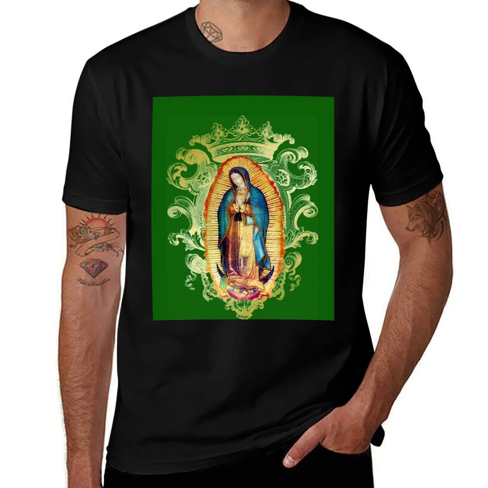 Our Lady of Guadalupe Mexican Virgin Mary Mexico Aztec Tilma 20-102 T-Shirt Work Short Sleeve Cotton Top T-Shirt