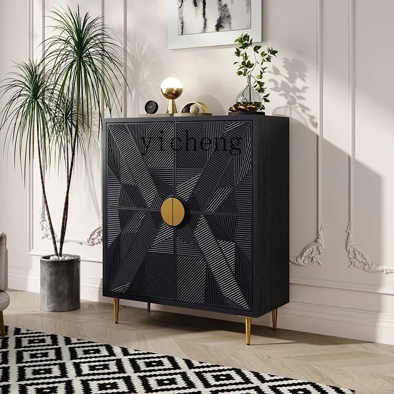 1-D29American Light Luxury Style Home Entrance Cabinet Shoe Cabinet Integrated Household Living Room Solid Wood Side Cabinet