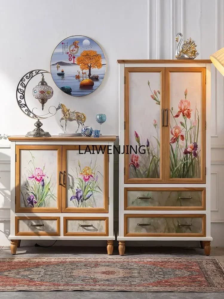 MJY American pastoral painting home living room decoration storage solid wood edge low cabinet large capacity high cabinet