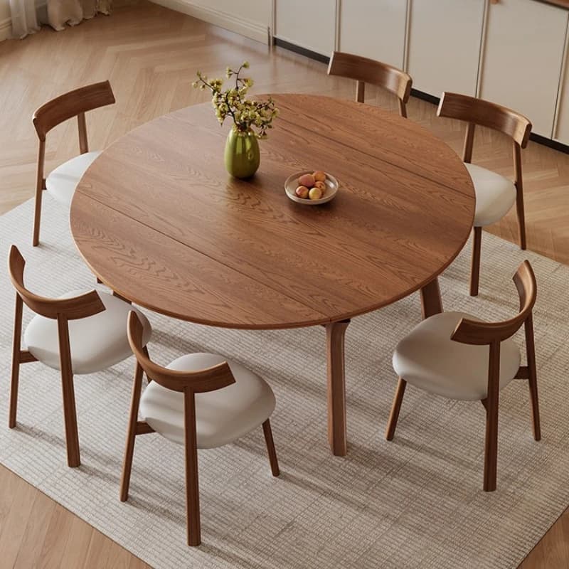Mid-Century Retractable Dining Table with 6 Chairs Multifunctional High-End Dining Table Round Simple Mesa Extensible Furniture
