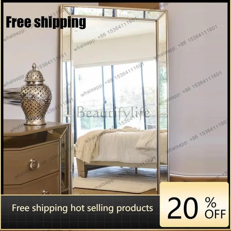 LJY American rural wall-mounted full-length mirror mobile antique floor mirror neoclassical