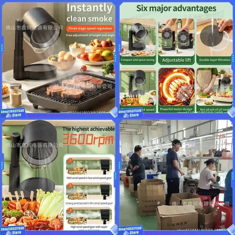 Portable Desktop Range Hood 24V Brushless Motor Strong Suction Power Small Kitchen Air Purifier for Home Cooking Smoke