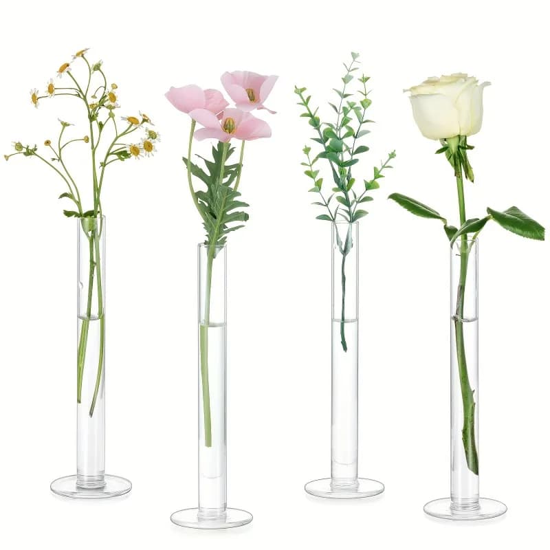 4Pcs Slim Straight Acrylic Vases Modern Clear Tall Cylindrical Vases for Fresh  Artificial Flowers Arrangement Nordic Home Decor