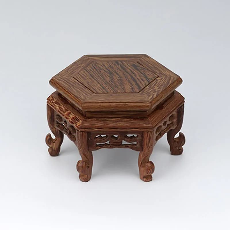 Chinese Classical Handmade Hexagon Wings of Wood Base Display Stand, Exquisite