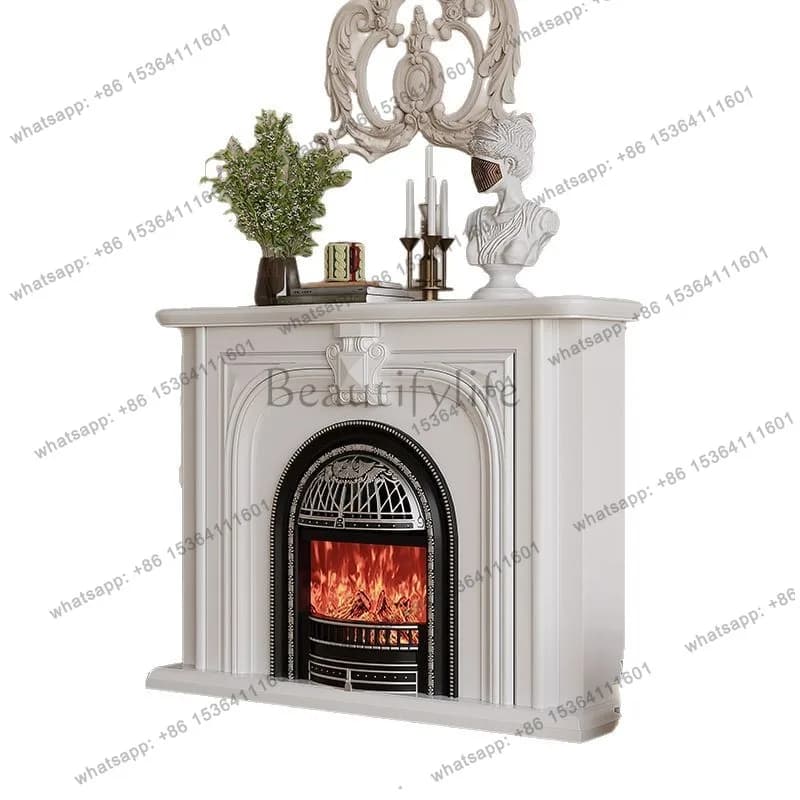French Cream Wind Solid Wood Heating Flame European Birdcage Core Fireplace Decorative Cabinet