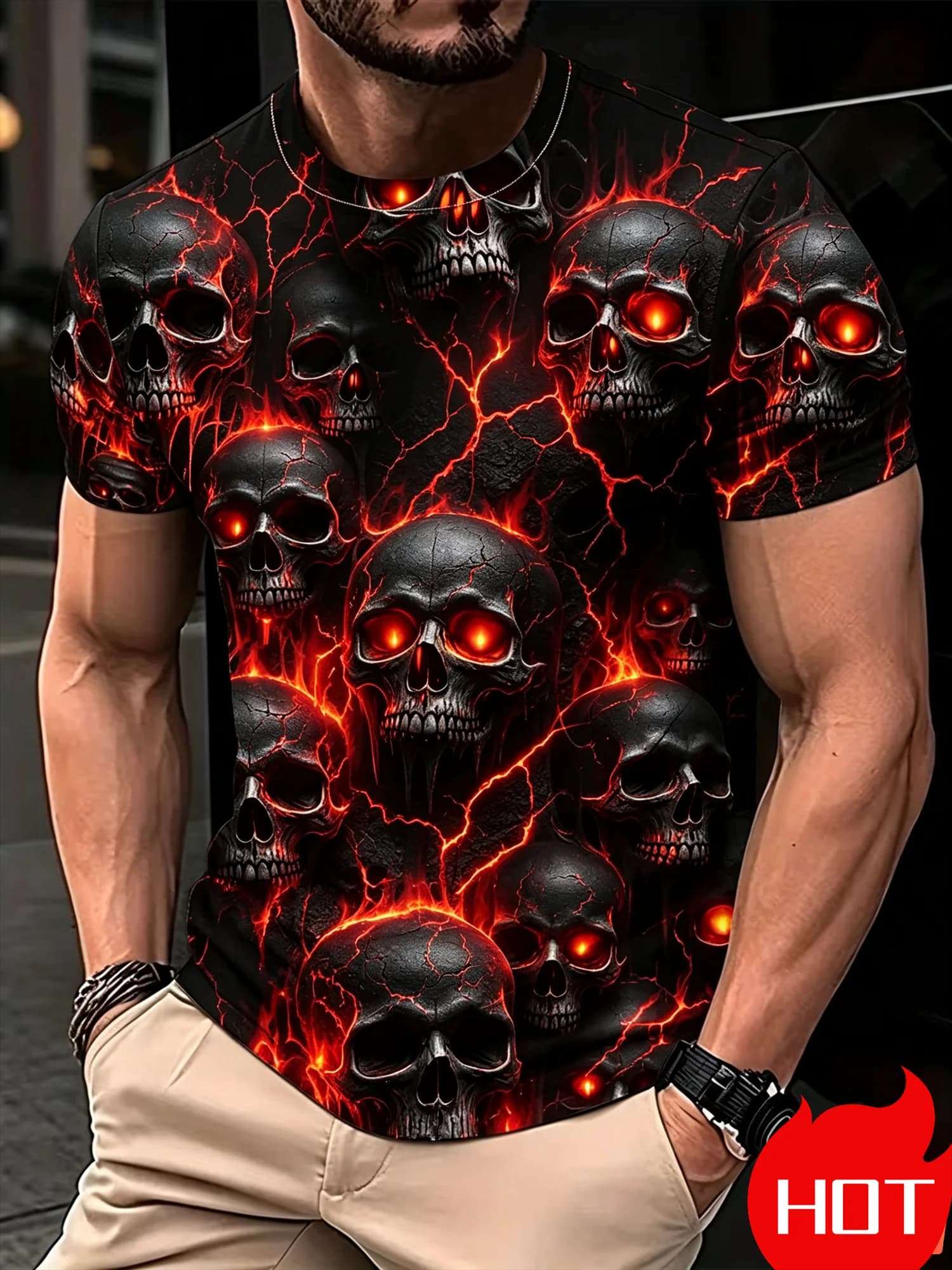 New Cool Skull Graphic 3D Printed Men's T-Shirt Street Style Round Neck Fashion Casual Men Oversized T-Shirt Hip Hop Unisex Tops