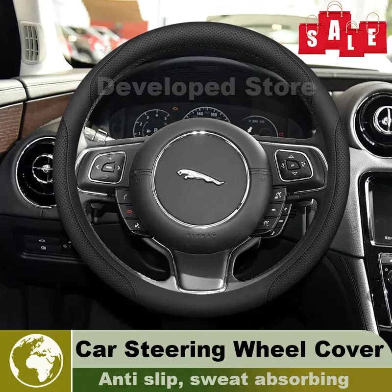 Leather Car Steering Wheel Cover For Jaguar XJ XJL 2010-2020 popular style Auto Steering Wheel Cover Jaguar XF Accessories