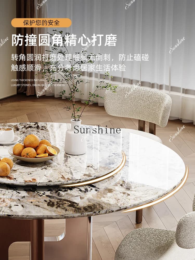 Snow Mountain Flying Fox Natural Luxury Stone Dining Table with Turntable Ancient Style  FT
