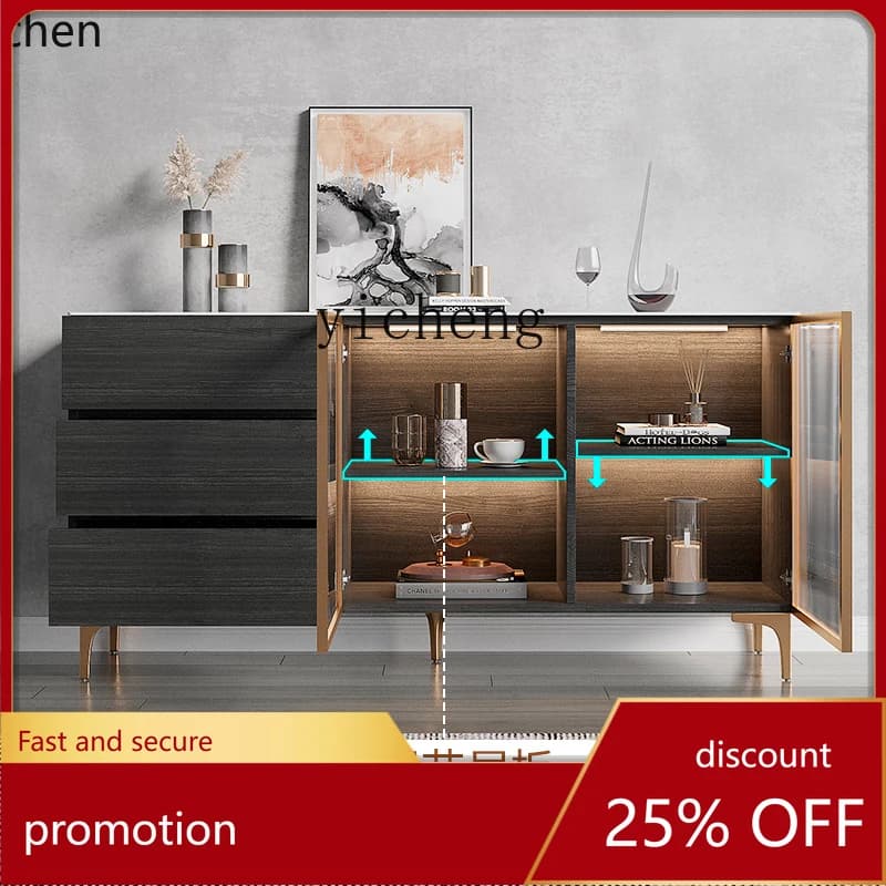 YFY  Light Luxury Solid Wood Sideboard Stone Plate Wall Kitchen Side Cabinet Tea Cabinet Storage