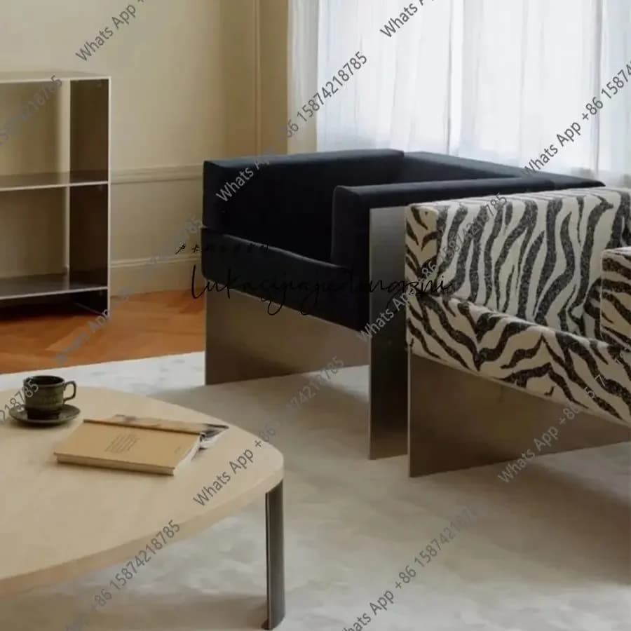 J 40 Nordic Light Luxury Designer Stainless Steel Leisure Chair Living Room Hotel Reception Zebra Pattern Single Sofa Chair