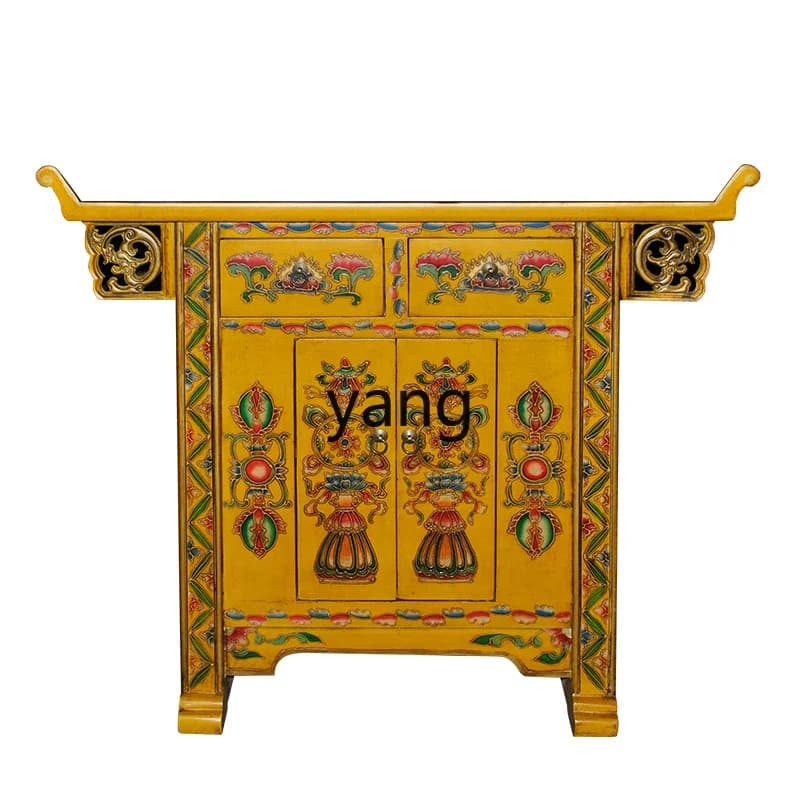 LH  painted antique entrance cabinet Tibetan style table dining side cabinet warped head Chinese solid wood furniture