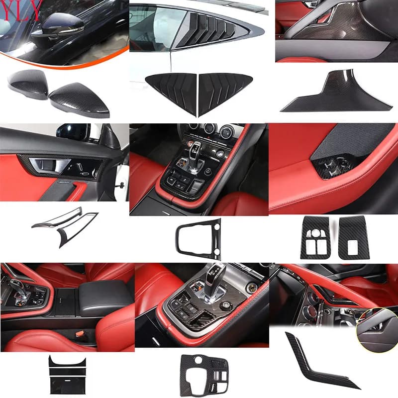 For Jaguar F-TYPE 2013+ ABS Carbon Fiber Car Central Control Water Cup Holder Cover Side Air Outlet Cover Sticker Accessories