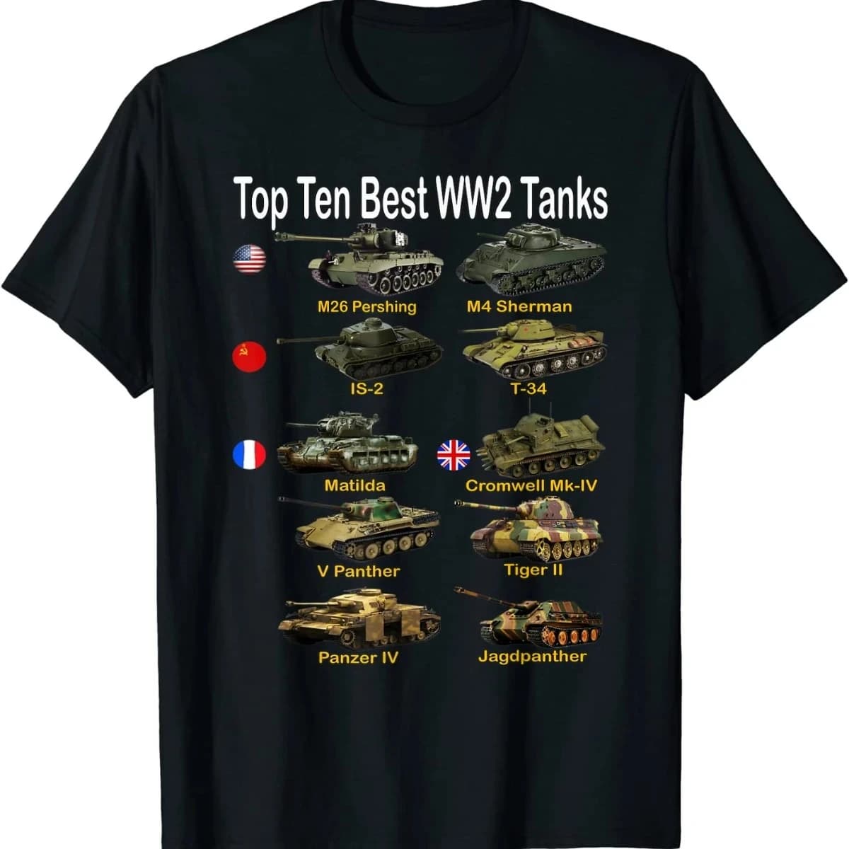 Top Ten Best  Tanks | Sherman Panzer Panther Tiger T-34 Summer Cotton O-neck T-Shirt