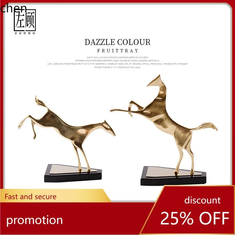 YFY Light Luxury Style Modern Creative Brass Horse  for Study Room  Living Room  Model Room Display Cabinet Decoration