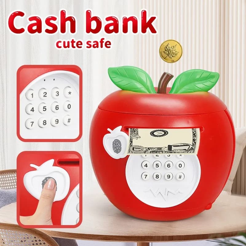 Children's Carton Fruit Shape Piggy Bank, Fingerprint Password Piggy Bank, Small Mini Safe Box for Kids, Cash Bank