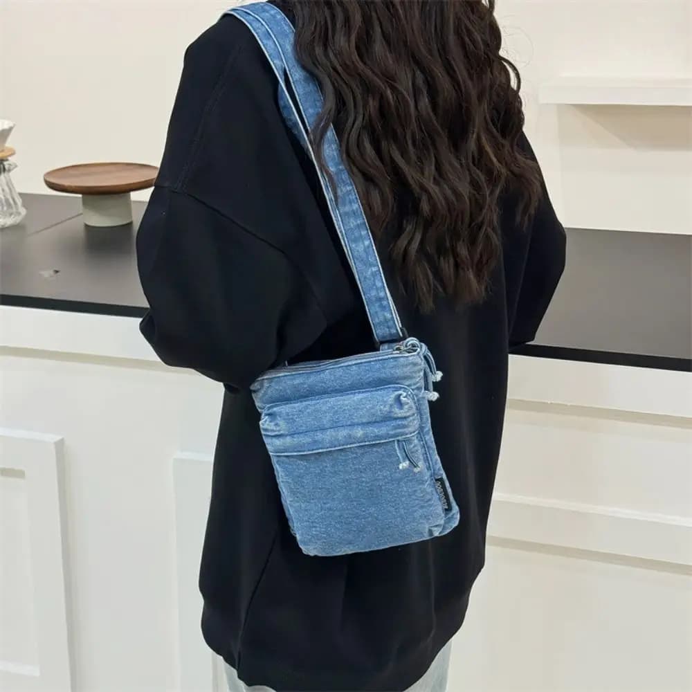 Solid Color Denim Crossbody Bag Versatile High Quality Mini Shoulder Bag Large Capacity Lightweight Design Mobile Phone Bag