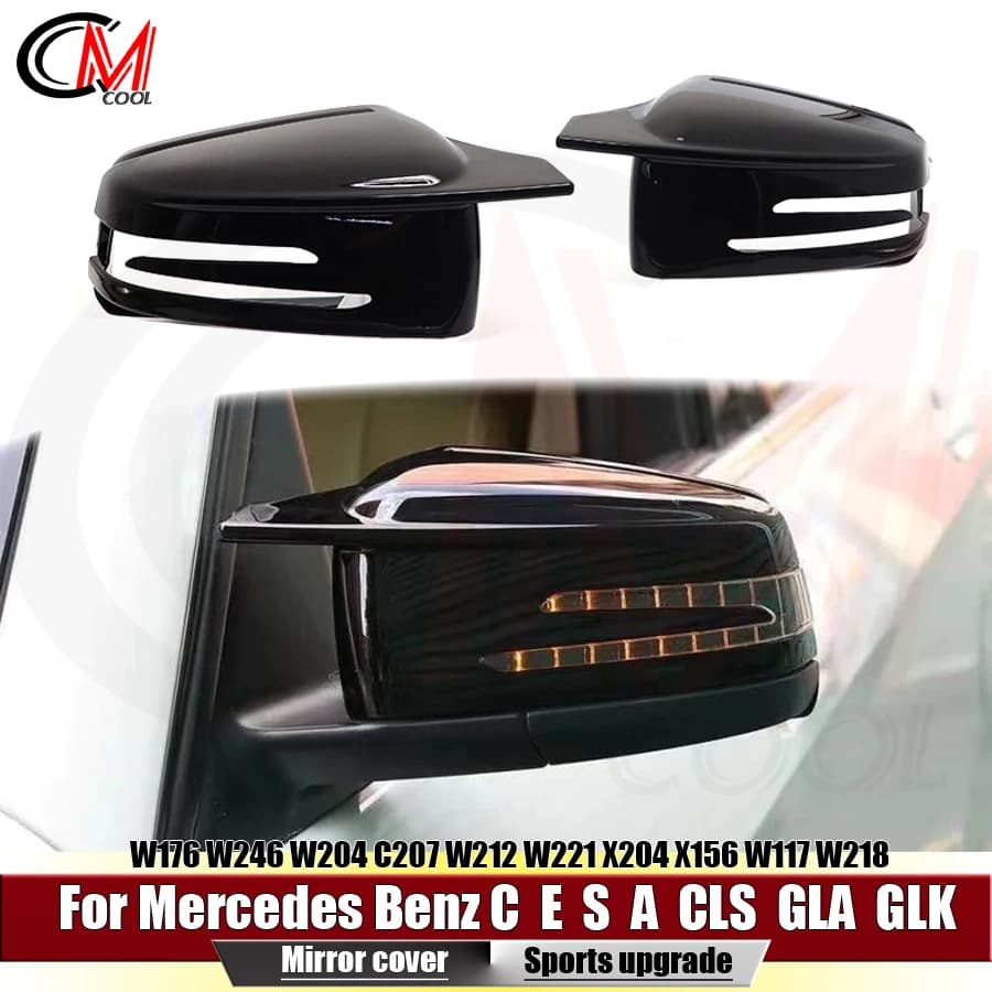 For Mercedes-Benz C-Class CLS GLA CLA S-Class W204 W212 W117 bright black rearview mirror shell upgraded rearview mirror cover