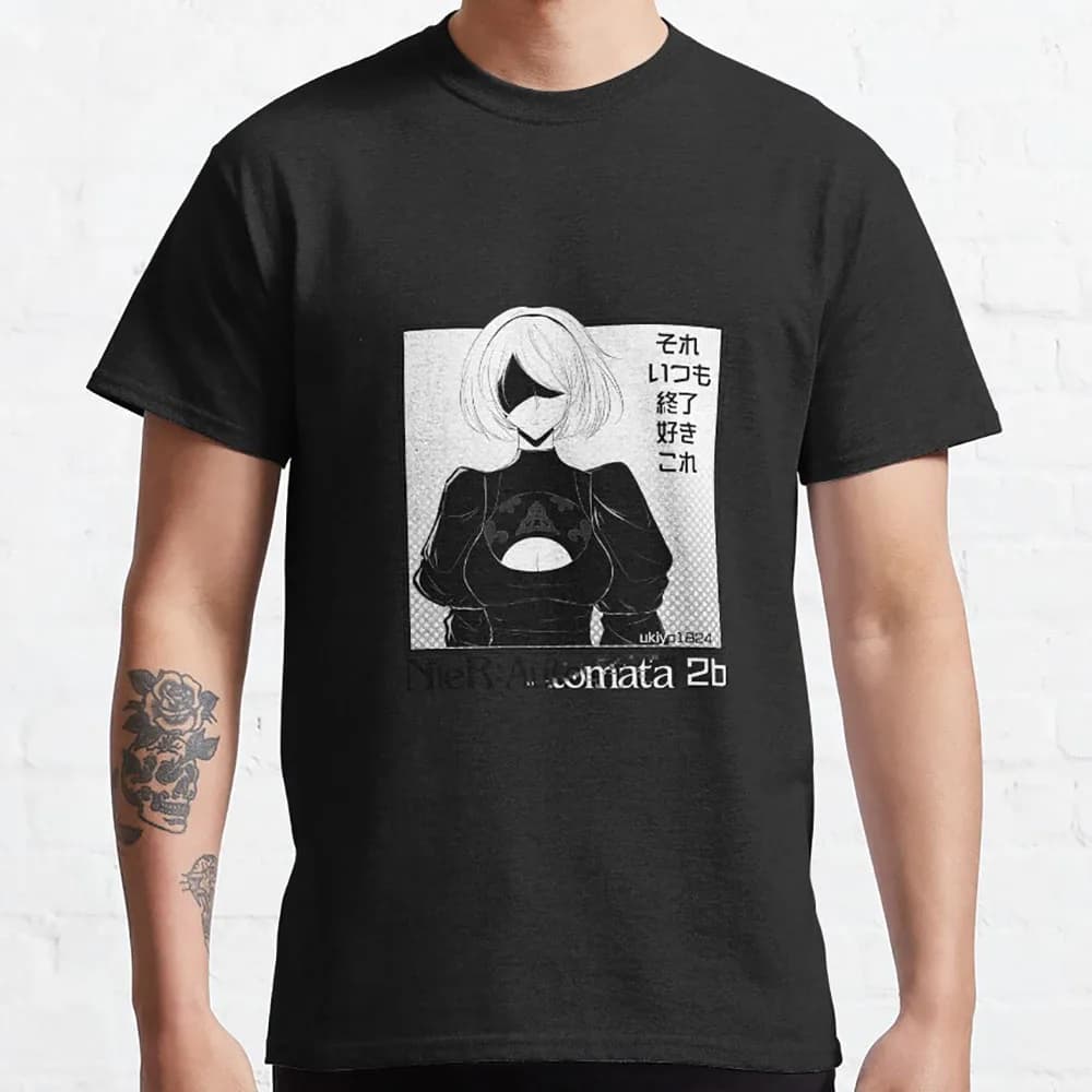 Nier Automata Game of the Yorh No. 2 Type B Anime T shirt Sexy Waifu 2B manga graphic t shirts 100% cotton large size tops