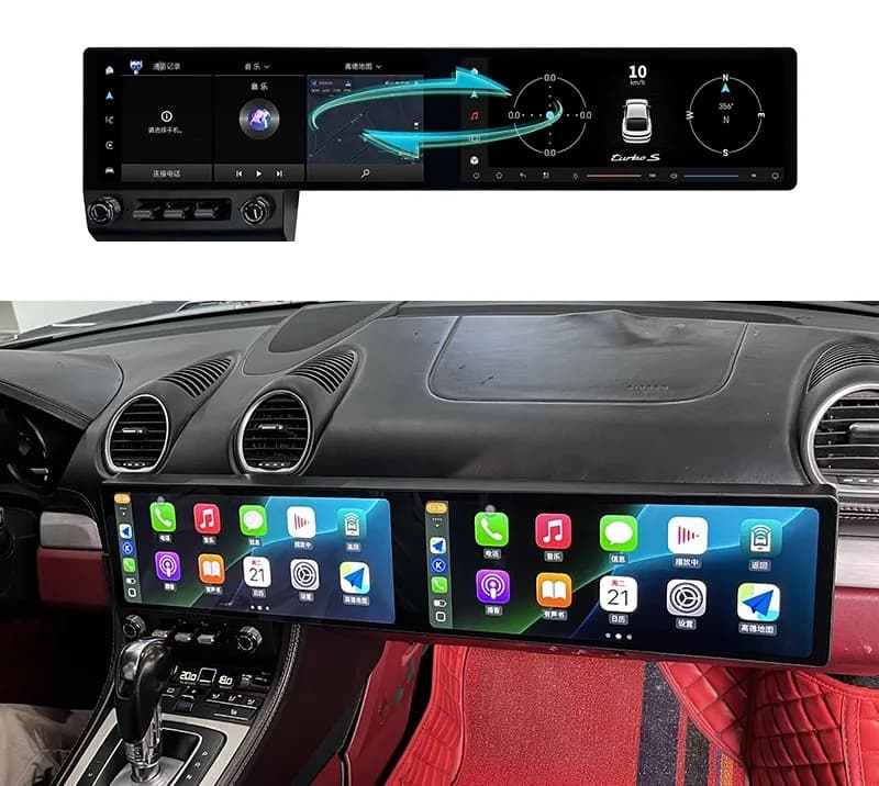 Dual 12.3 Inch Dashboard Car For Player Android Touch Screen GPS Navigation With WiFi For 718 Boxster Cayman 2016-2023