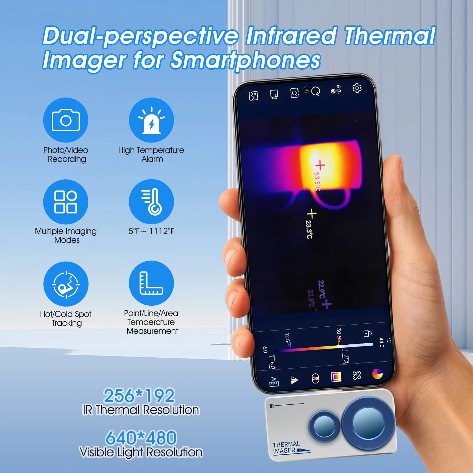 Dual Vision Thermal Camera High Resolution Thermal Detector 3.2mm Lens Portable Infrared Image Visible Light Temperature Measure
