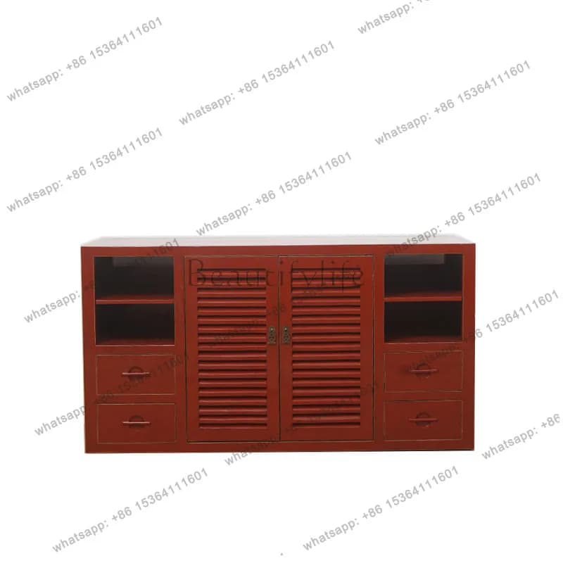 New Chinese solid wood old red dining side cabinet living room retro foyer TV cabinet