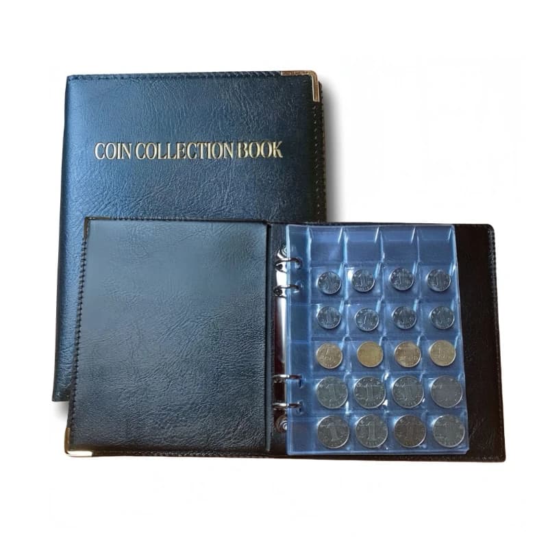 Coin Collection Book 120/240 Pockets  PU Leather Coins Collection Album Book PVC Sleeves Sheet Money Organizer Storage Bags