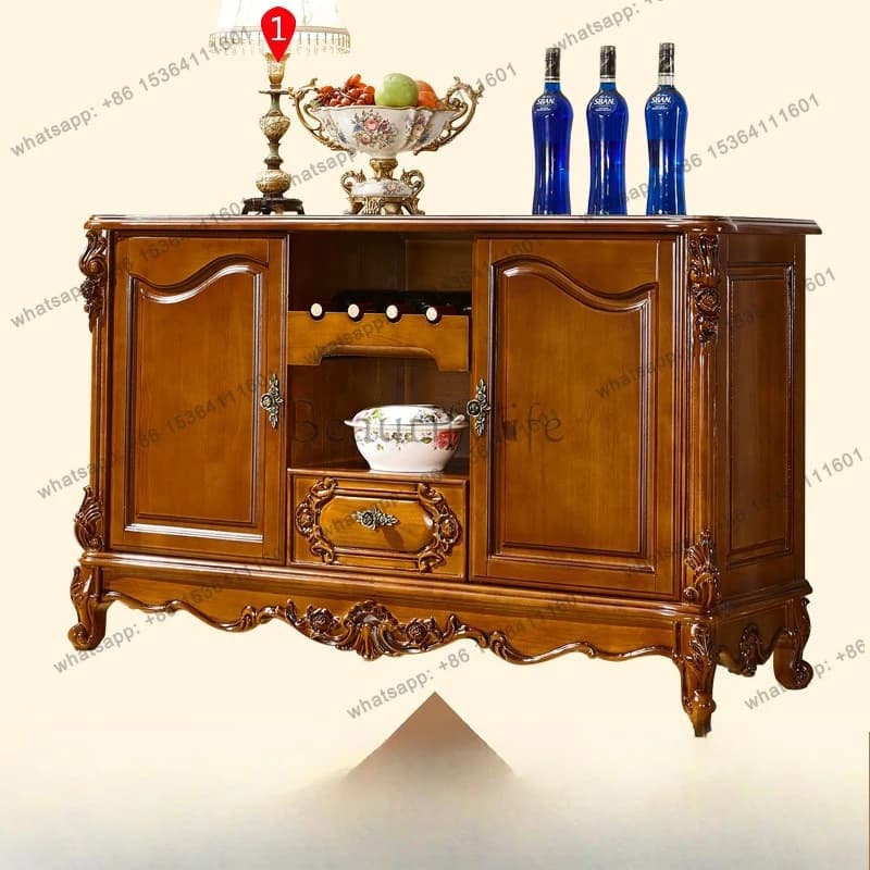 PG European dining side full solid wood cabinet storage cupboard tea cabinet solid wood carving flower entrance cabinet