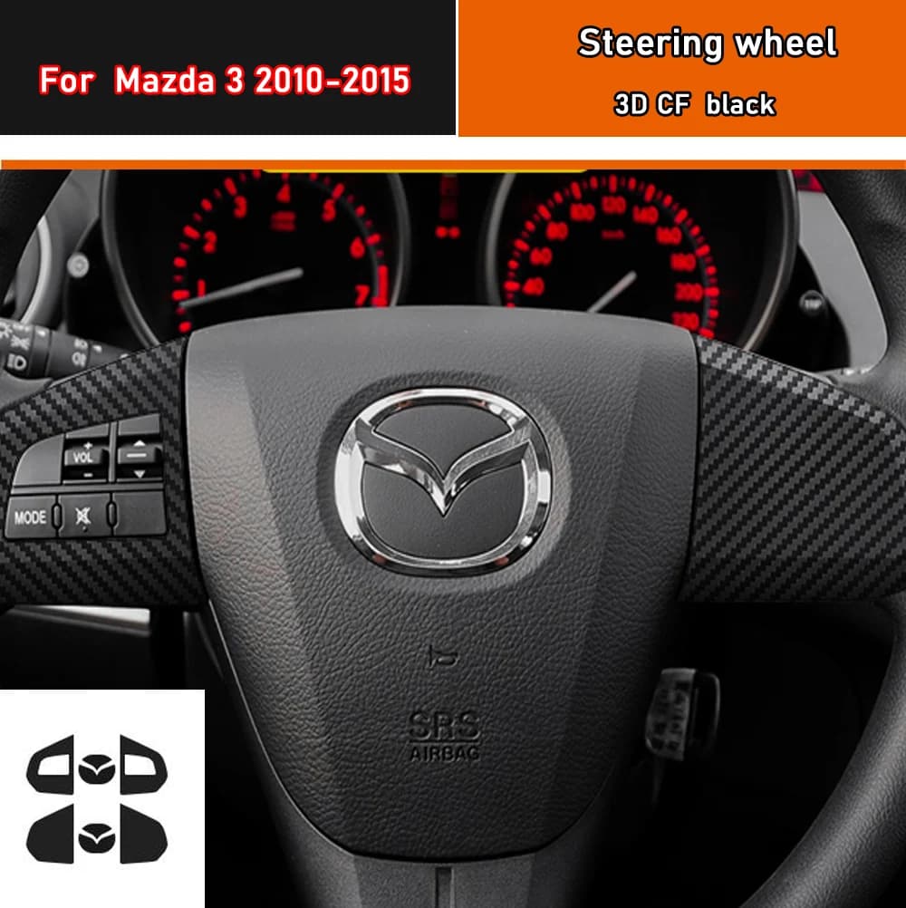 For Mazda 3 2009-2013 Interior auto Car Steering wheel 3D 5DCarbon Fiber Stickers Decals Car styling Accessorie