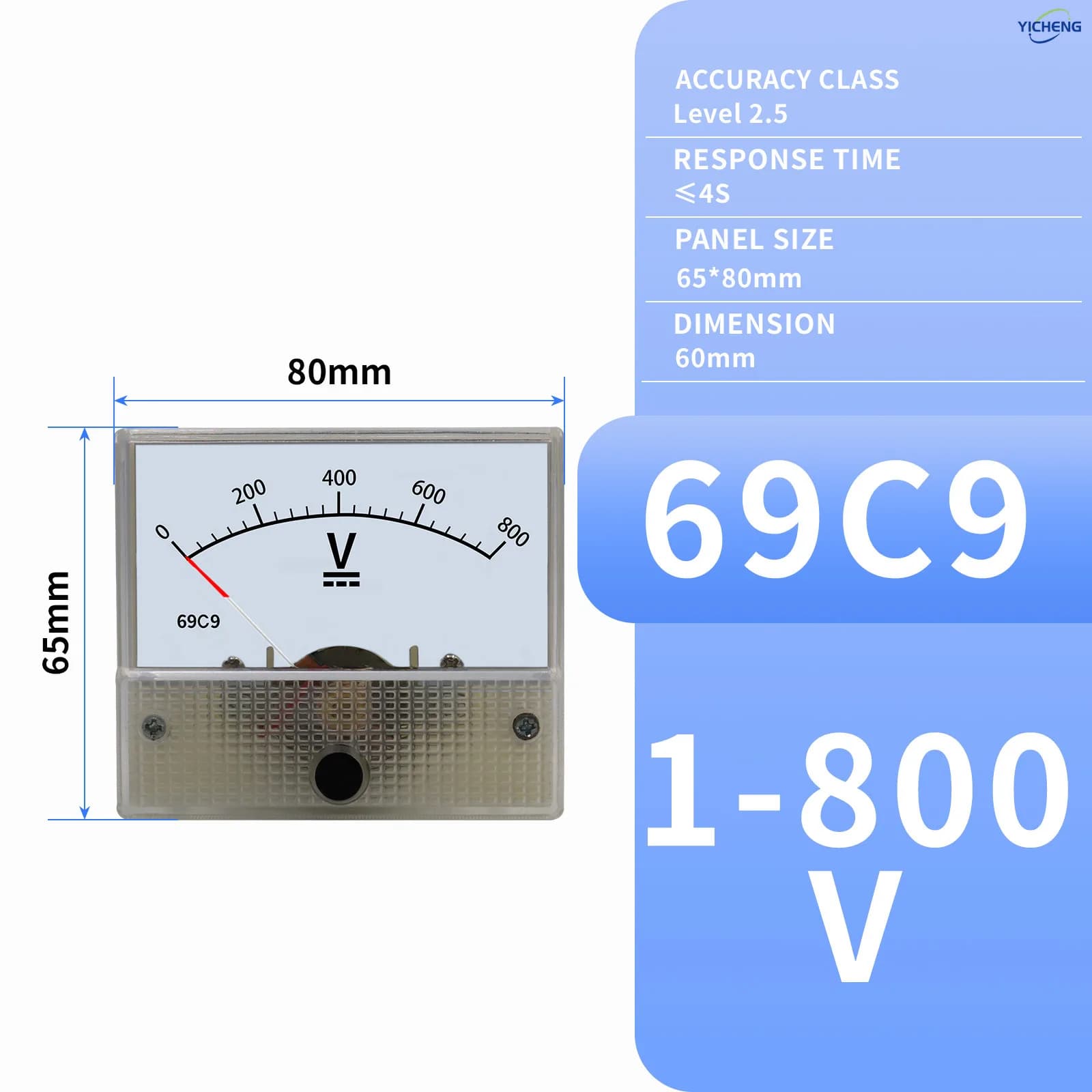 YIICHENG 69 Series DC/AC Voltmeter Pointer Meter Mechanical Voltmeter 1V2V3V5V10V15V20V30V50V100V150V200V250V300V500V600V800V