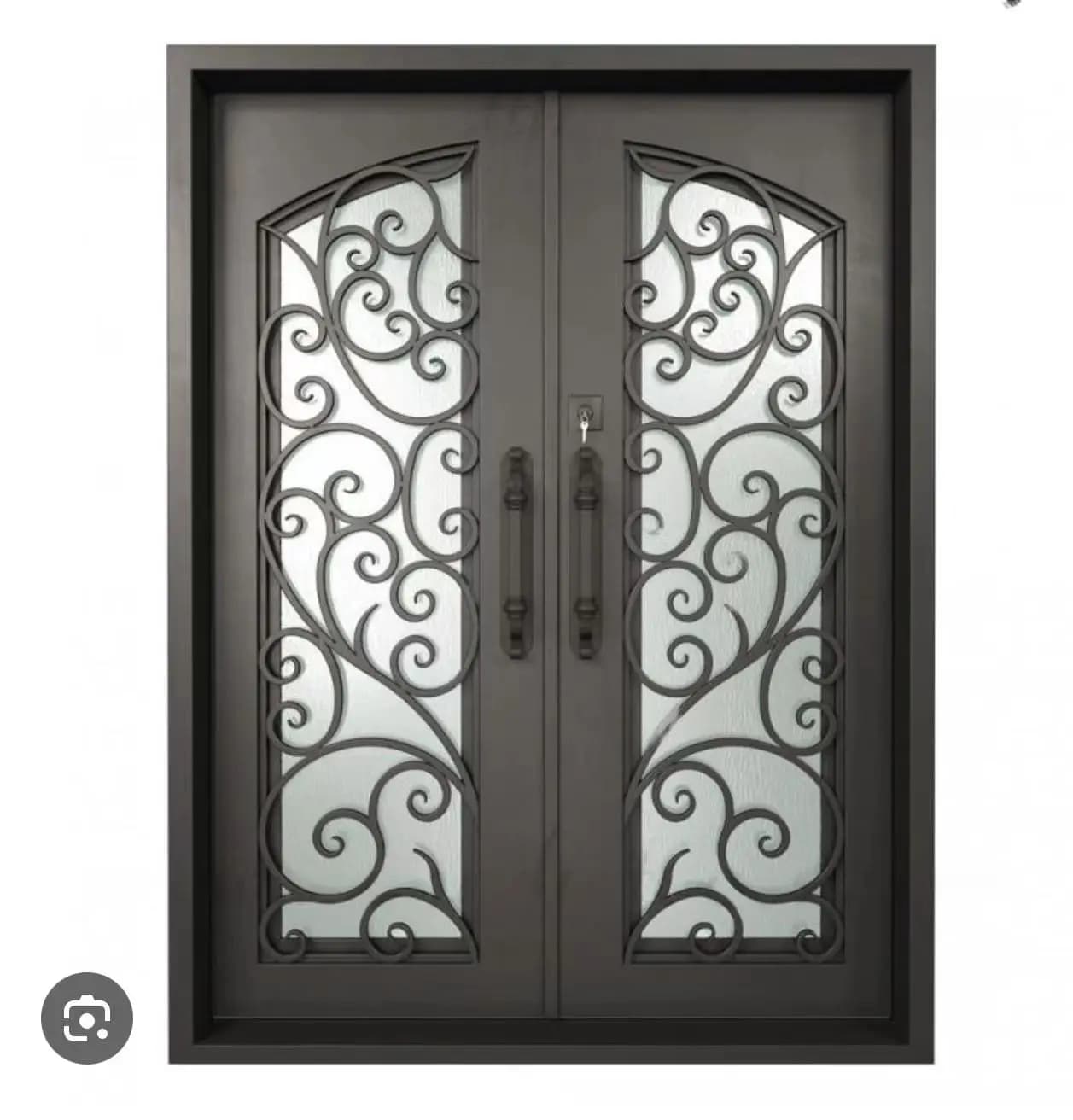 Customized Modern Residential Exterior French Forged Iron Windproof Entrance Door Swing Open Style