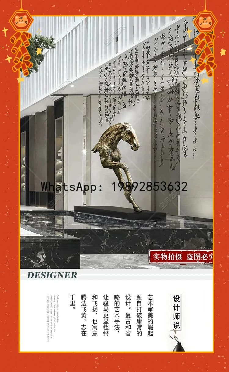 BB Lobby Horse Head Sculpture Living Room Hallway Large Floor Ornament Villa Decoration