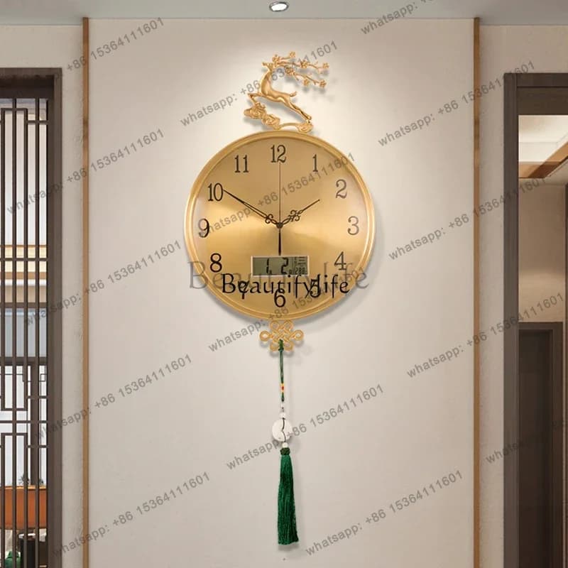 55Chinese-style Chinese knot jade pendant perpetual calendar clock wall clock living room dining room