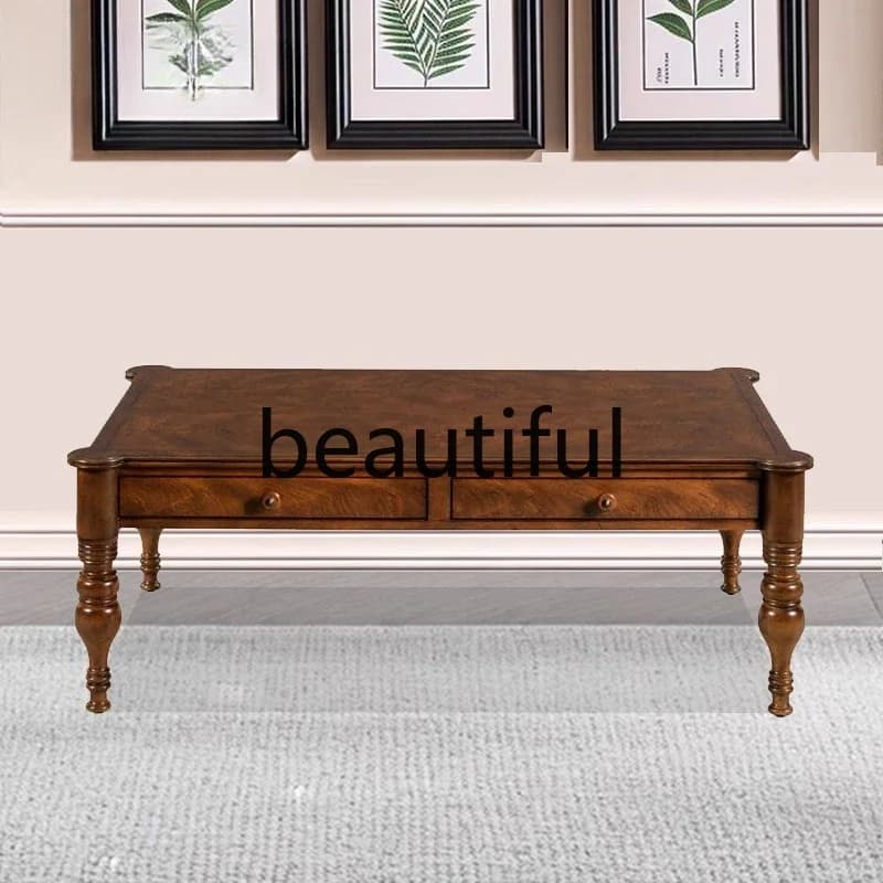 X  Retro solid wood rectangular coffee table, living room with old coffee table storage coffee table