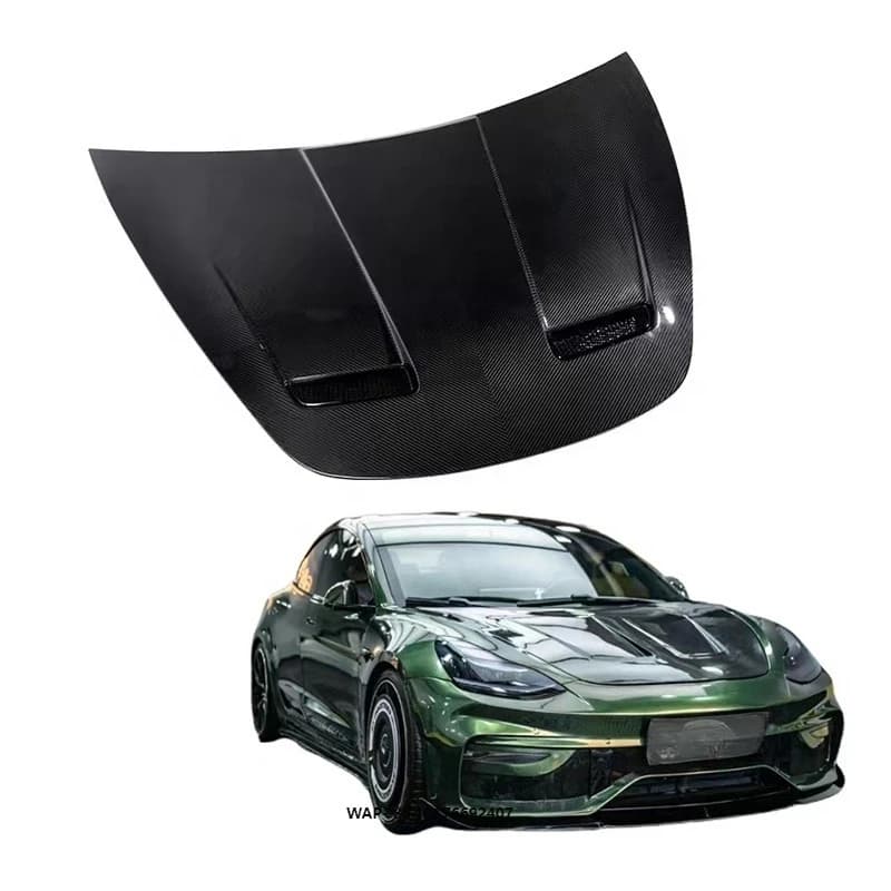 For Model 3 Engine Hood Car Exterior Accessories High-quality Engine Hood V-shaped Dry Carbon Fiber