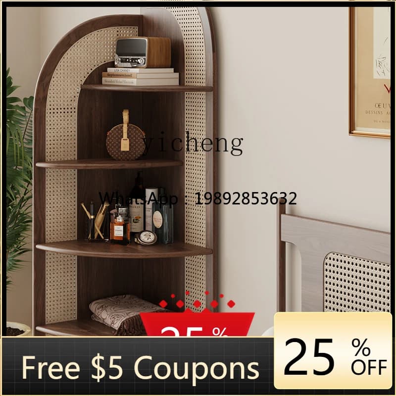 Solid Wood Corner Rattan Storage Rack Small Apartment Living Room Home Corner Corner Cabinet